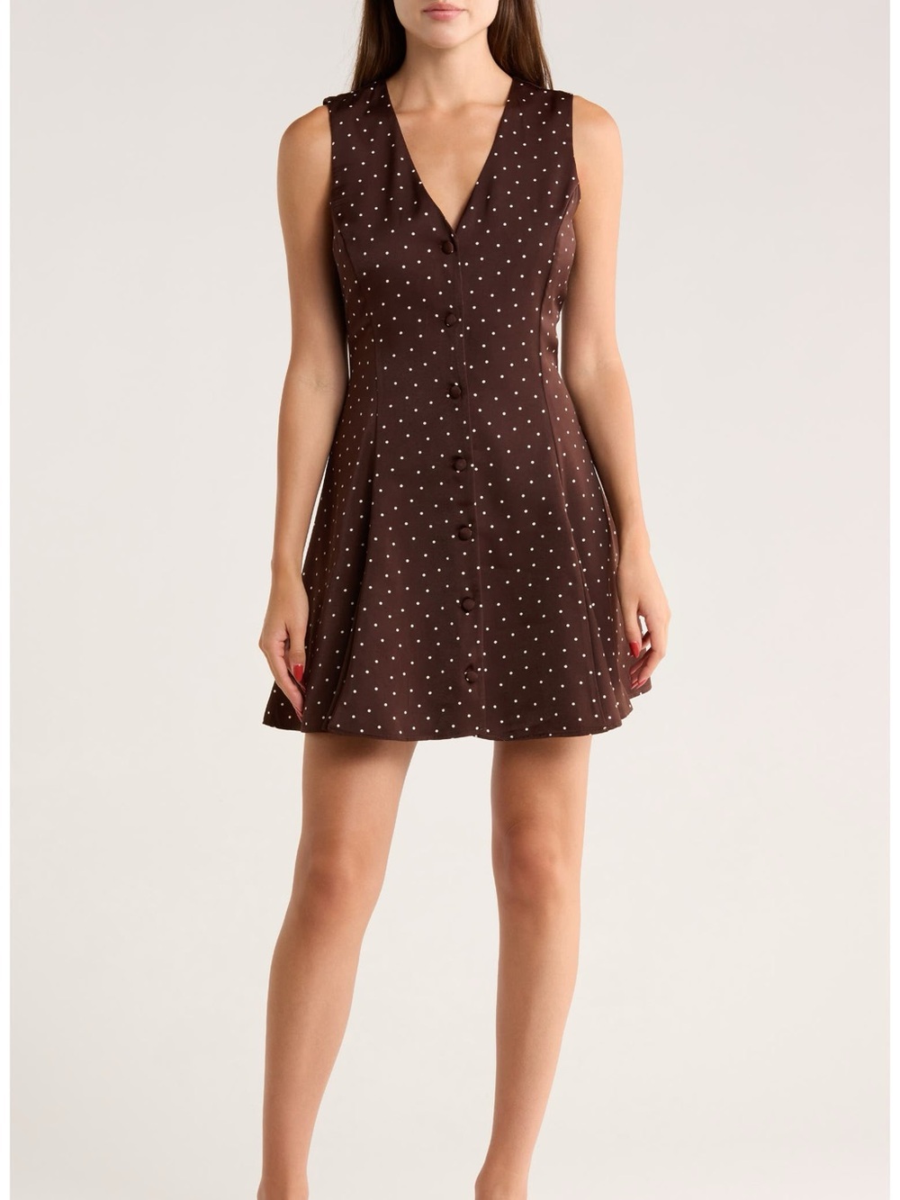 Wayf Brown Polka Dot Button-Front Dress